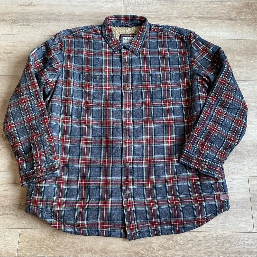 NWT L.L.Bean Men's XXL Sherpa-Lined jacket Scotch Plaid Grey Stewart button up